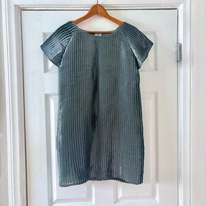 KARL LAGERFELD Rare Designer Knife Pleated Sheath Dress Gunmetal Gray